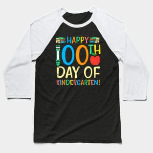 Happy 100Th Day Kindergarten Apple 100 Days School Teacher Baseball T-Shirt